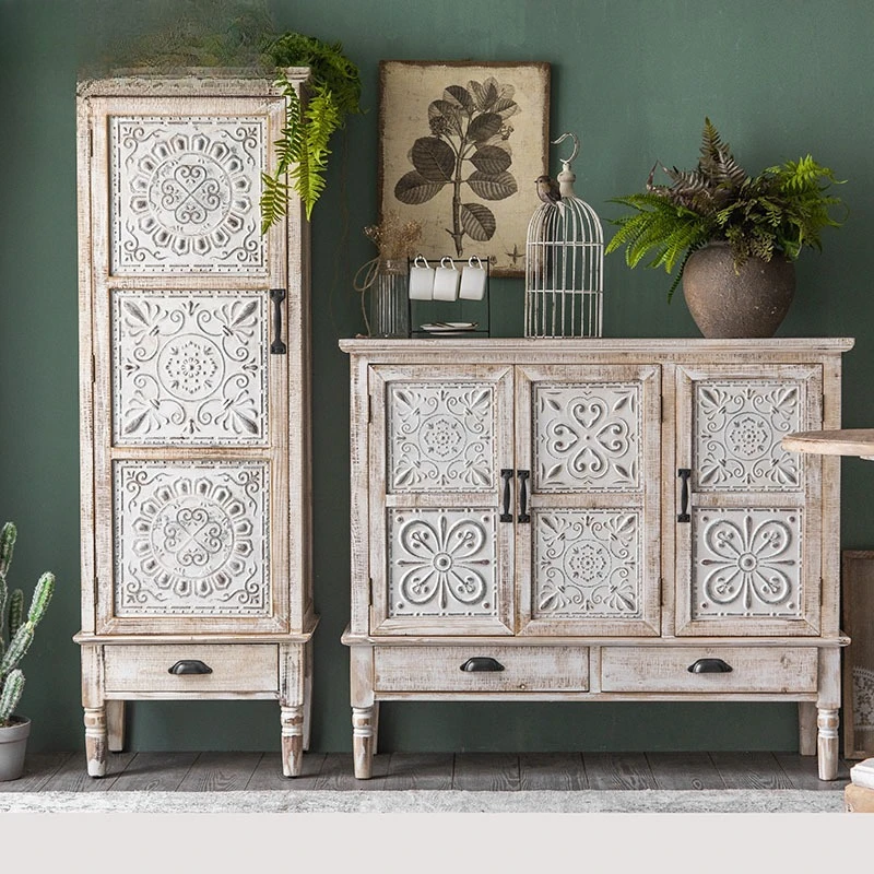 

Solid wood porch cabinet American retro living room locker old carved homestay decoration loft industrial style