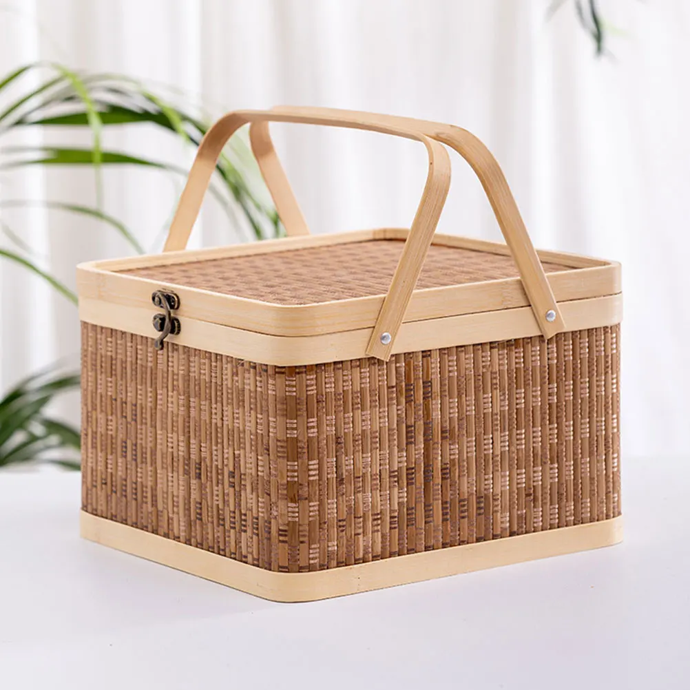 

Bamboo Woven Basket Multipurpose Handheld Storage Picnic Decorative Egg Holder Large Capacity Delicate Texture Lidded Home Use