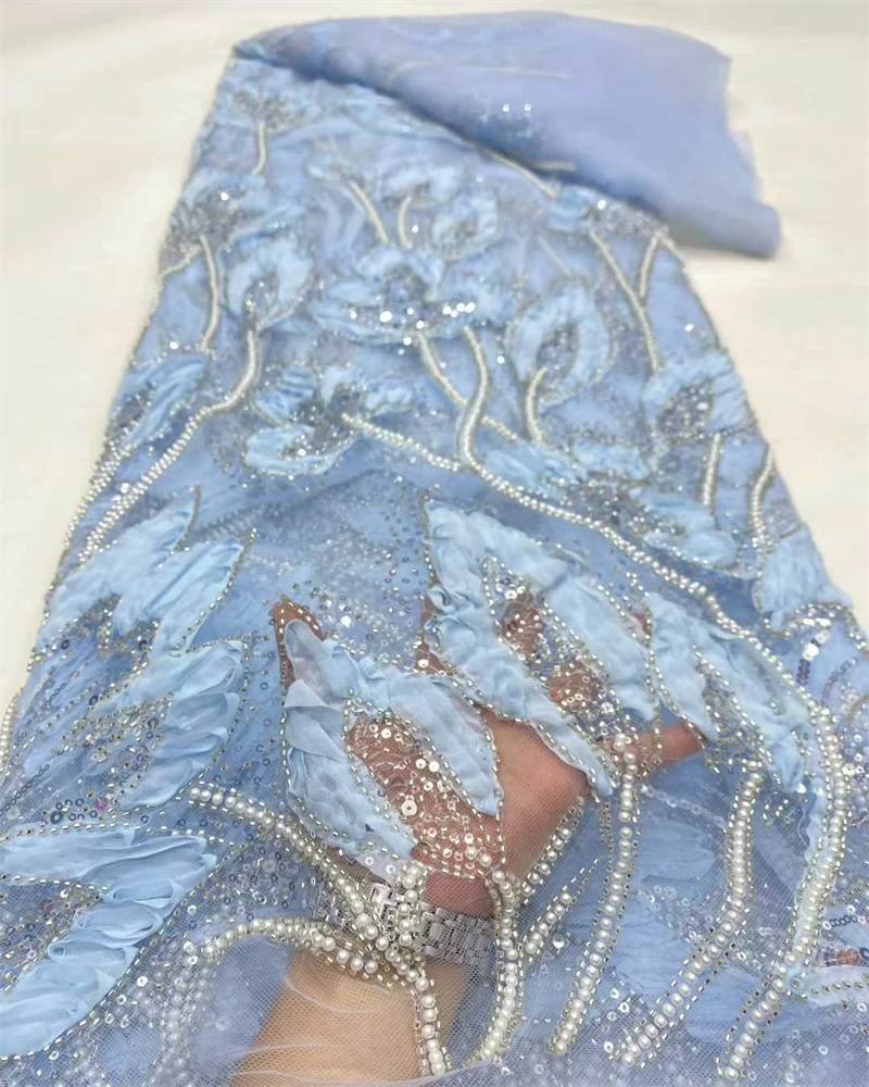 

Fashion African Nigerian Beaded Emboridery Lace High-End Luxury French Sequin Net Lace Fabric For Wedding Party Dress Wome