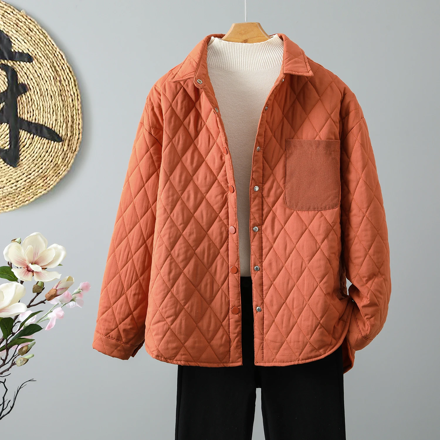 

Новая простая однотонная хлопковая женская легкая приталенная куртка с воротником на одной пуговице, повседневная универсальная верхняя одежда