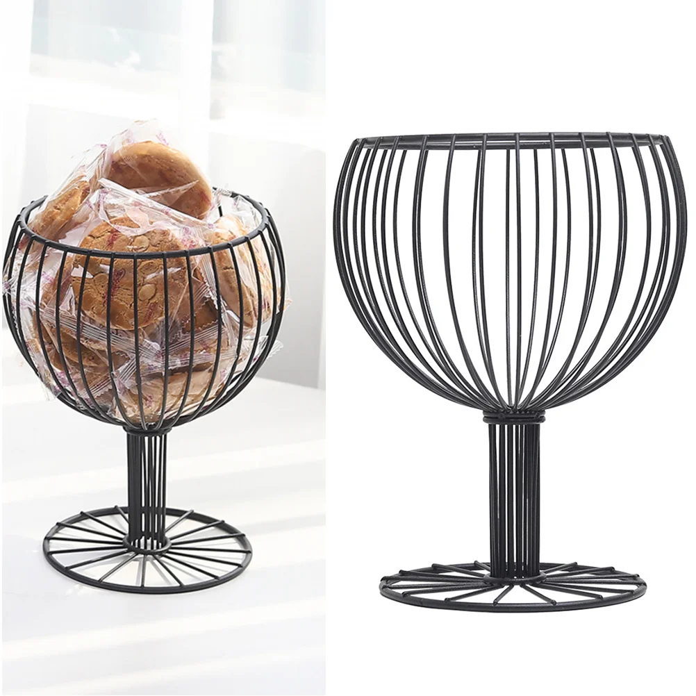 

Fruit Basket Black Wine Glass Shape Metal Storage Basket For Dessert Snack Fruit Organizing Iron Bowl Kitchen Barware Decor