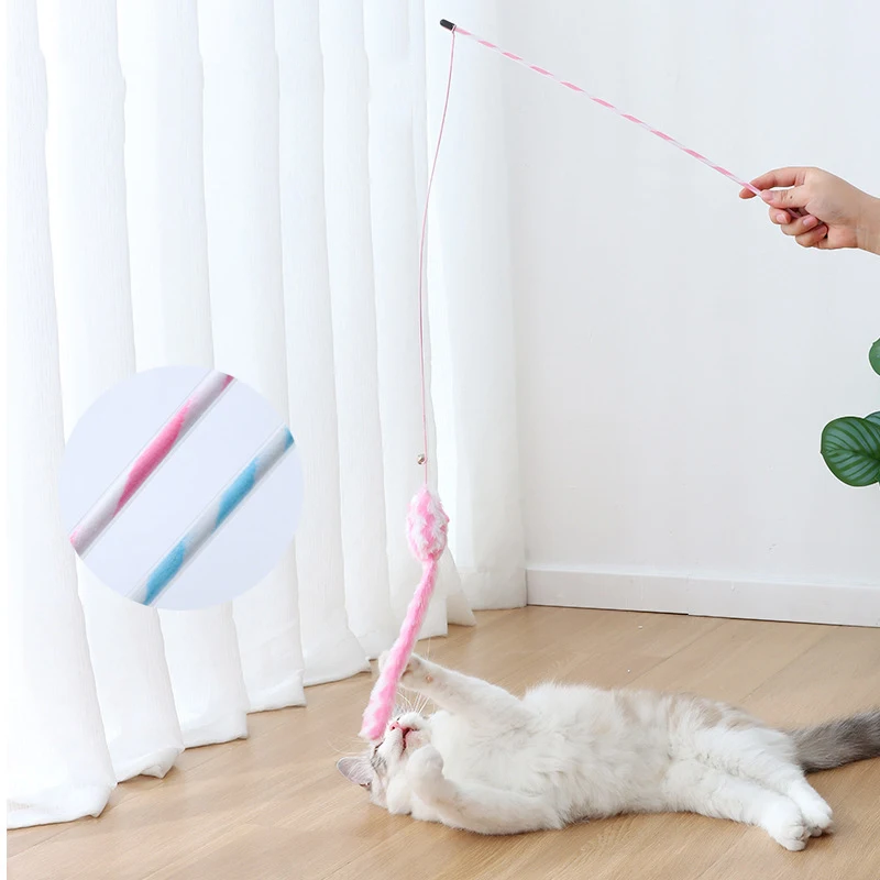 Cat Toys Funny Cat Stick Bouncy Rod Bell Bait Cat Toy Plush Longtail Mouse Stripe Funny Cat Stick Pet Supplies Cat Accessories