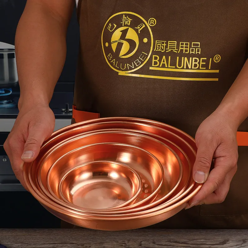 Pure Copper Serving Platters Heavy Duty Steaming Seafood Dishes for Wedding Party Kitchen Rustproof Easy Clean Stackable