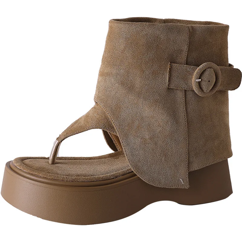 Designer Summer Gladiator Sandals Women Mid Calf Boots Street Hollow Out Shoes Ladies Causal Thick Bottom Sandalias Booties
