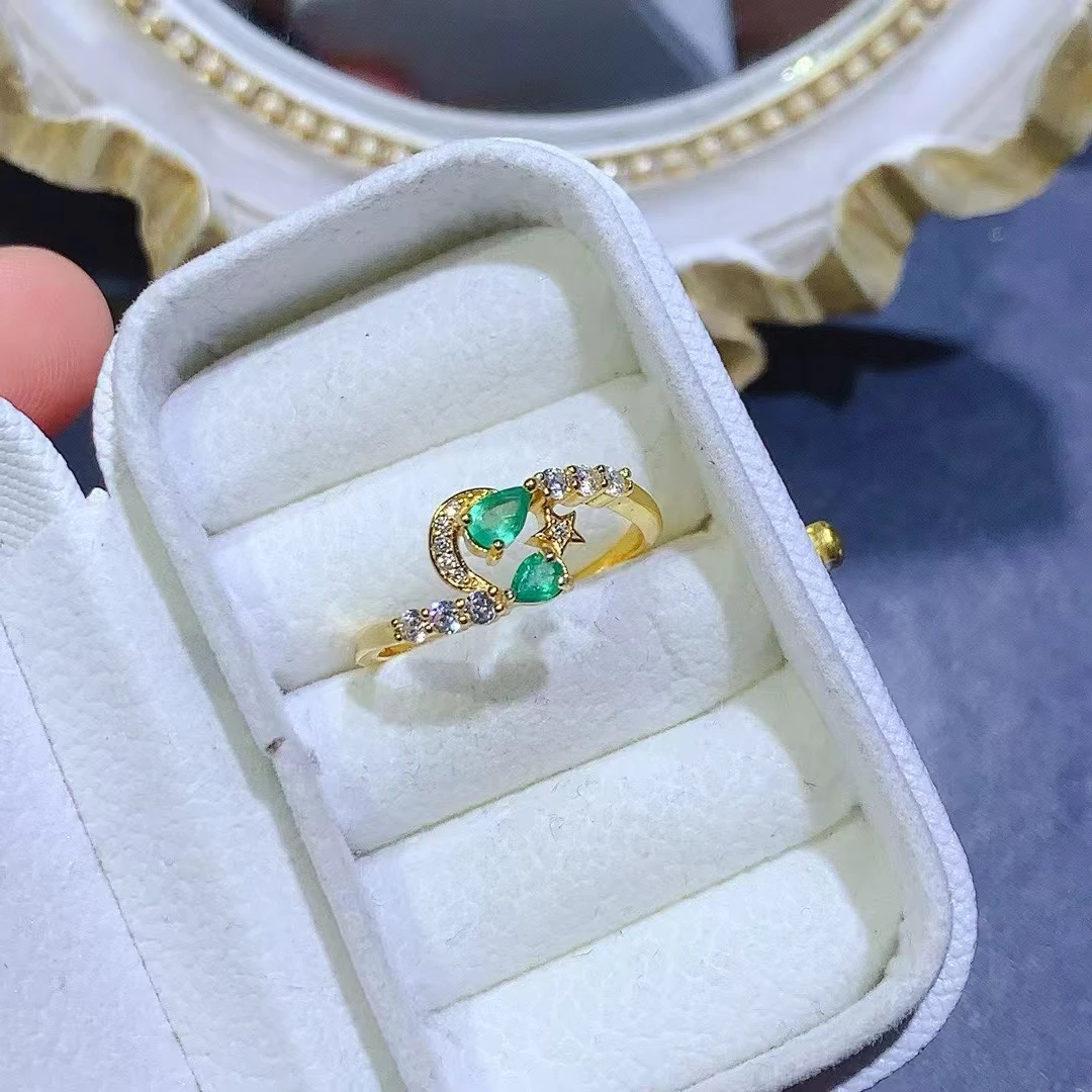 KJJEAXCMY New Natural Colombian Emerald Ladies and Girls Ring S925 silver electroplated locking color process,