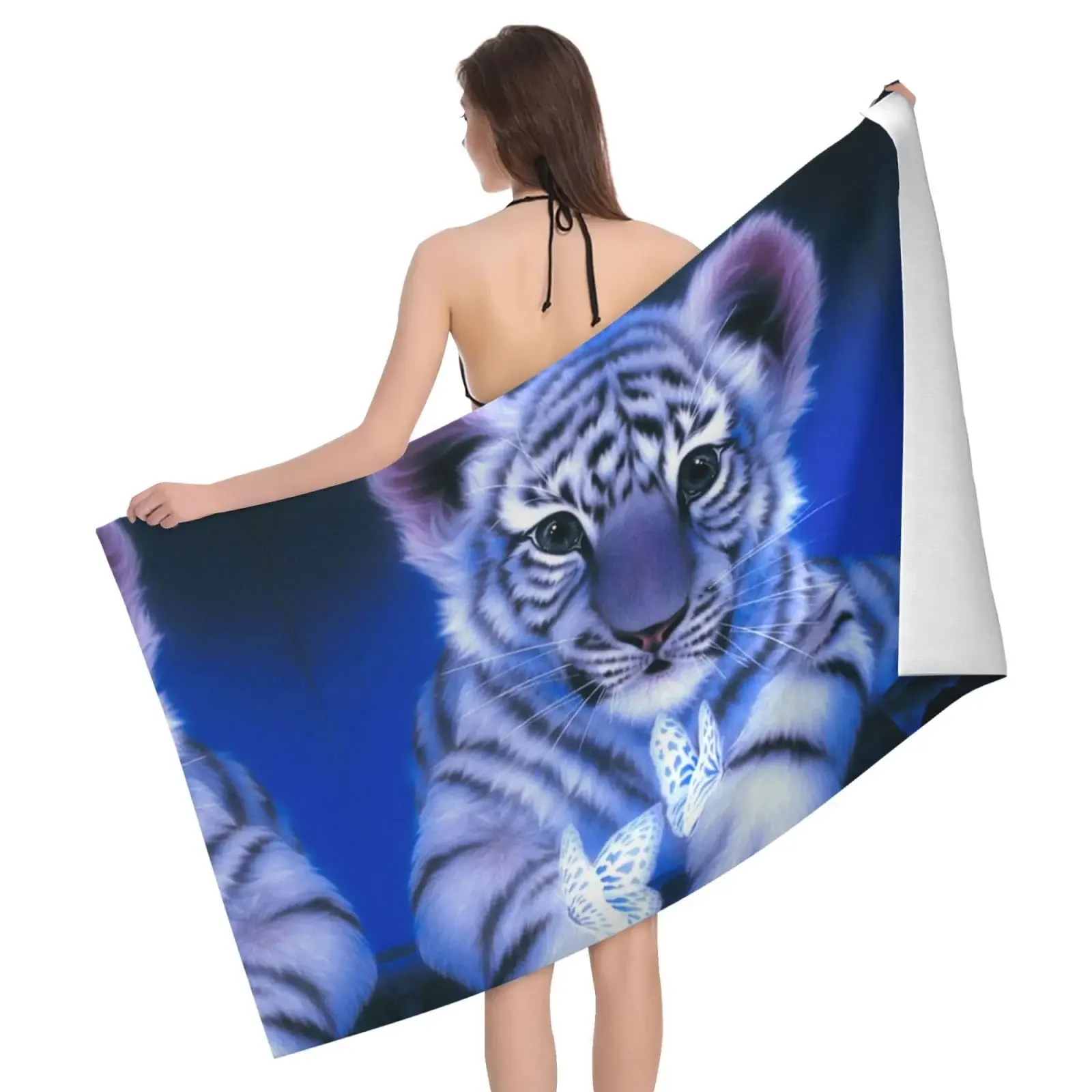 Tiger Beach Towel Cute Wild Animal Oversize Soft Quick-drying Bath Towel for Women Men Kids Travel Swimming Camping Hotel Towel