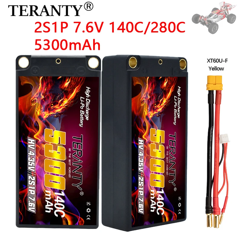 TREANTY 2S 5300mAh Lipo 배터리, XT60 플러그 포함, FPV 드론 비행기 RC 자동차 트럭 그래핀 보트 RC 모델 부품, 7.6V 140C, 2 개 