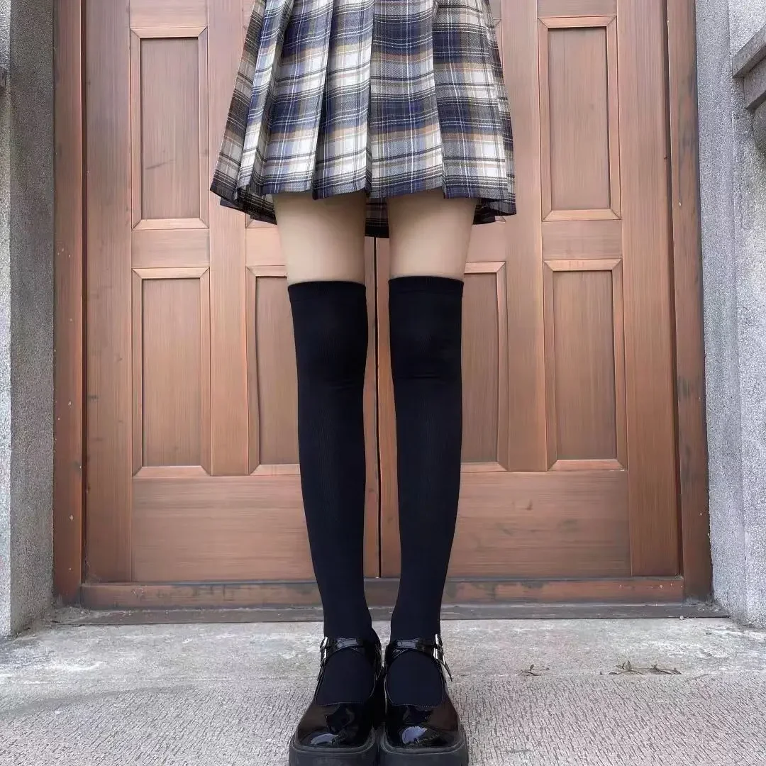 JK Damen Schwarz-Weiße Kniehohe Lolita-Socken, Niedliche Overknee-Socken für Mädchen, Tägliche Dünne Weiche Atmungsaktive Einfarbige Strümpfe – Detail 8