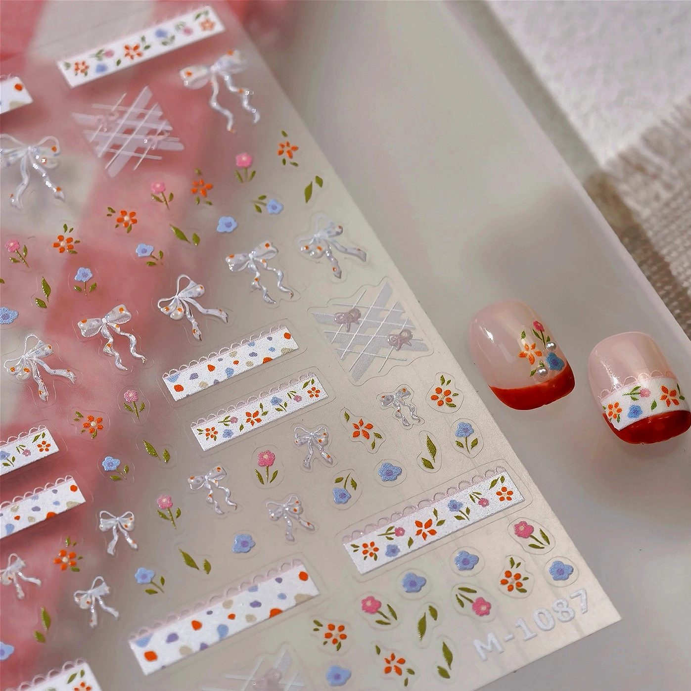 

Bowknot Mini Flower Lace Gird Colouful Floral Green Leaves Self Adhesive Nail Art Decoration Stickers Manicure Decals Wholesale