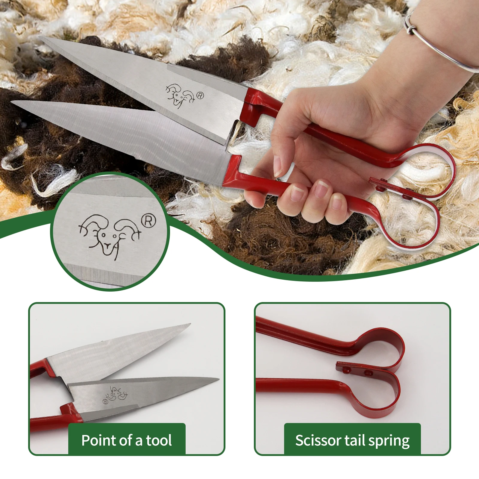 Tijeras de lana para ovejas, cortadora Manual multifuncional de acero inoxidable para lana de oveja, para cabra, ovejas, caballos, conejos y plantas, 1 ud.