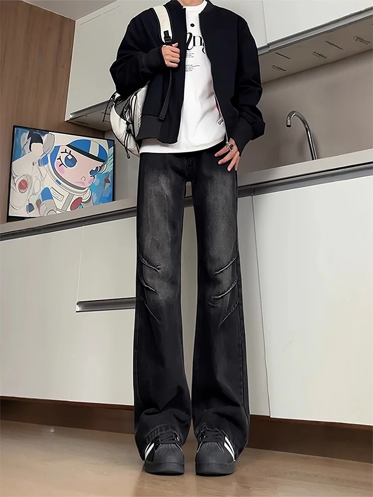 

Мужские джинсы с водной талией в стиле ретро, прямые брюки High Street Vibe, утягивающие брюки для высоких парней, осенняя одежда