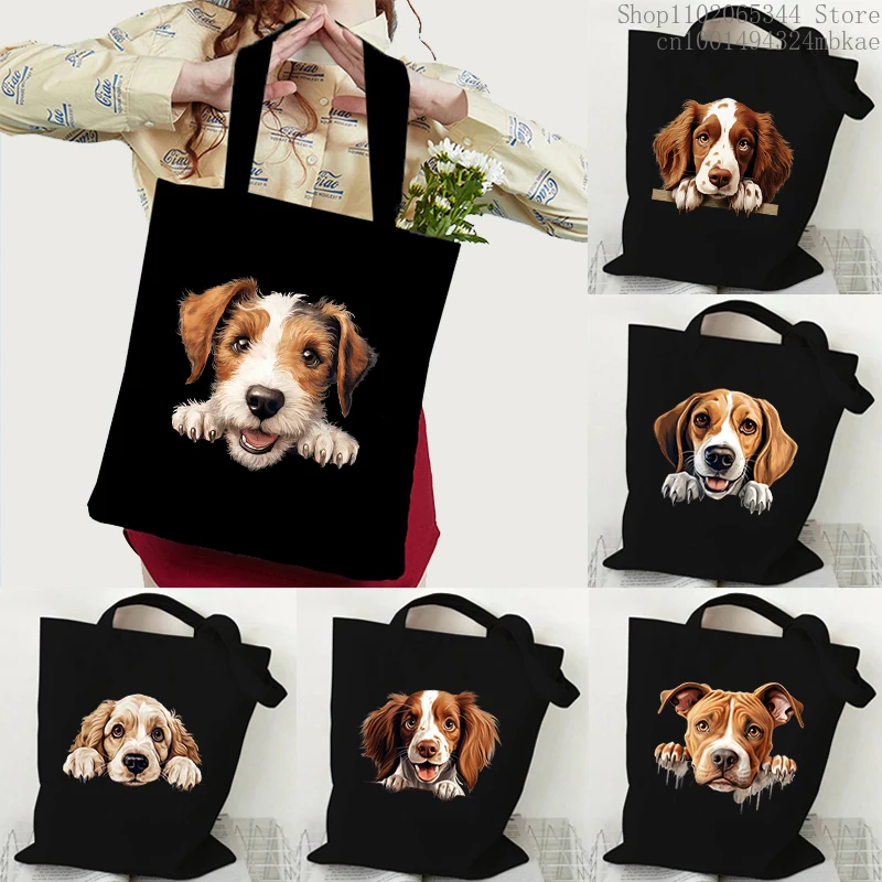 Beagle French Fighting Dog Handbag Womens 3D Dog Series Shoulder Bags Casual Sports Fitness Commuter Bag Canvas Animal Tote Bag