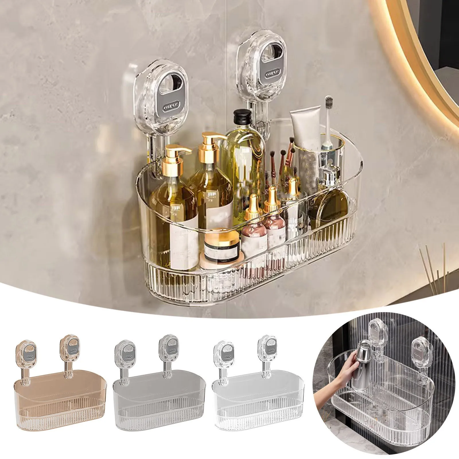 Glacier Pattern Bathroom Suction Storage Box No-Drill  Large Capacity&Strong Load-Bearing Suction Cup Shower Caddy Storage Rack