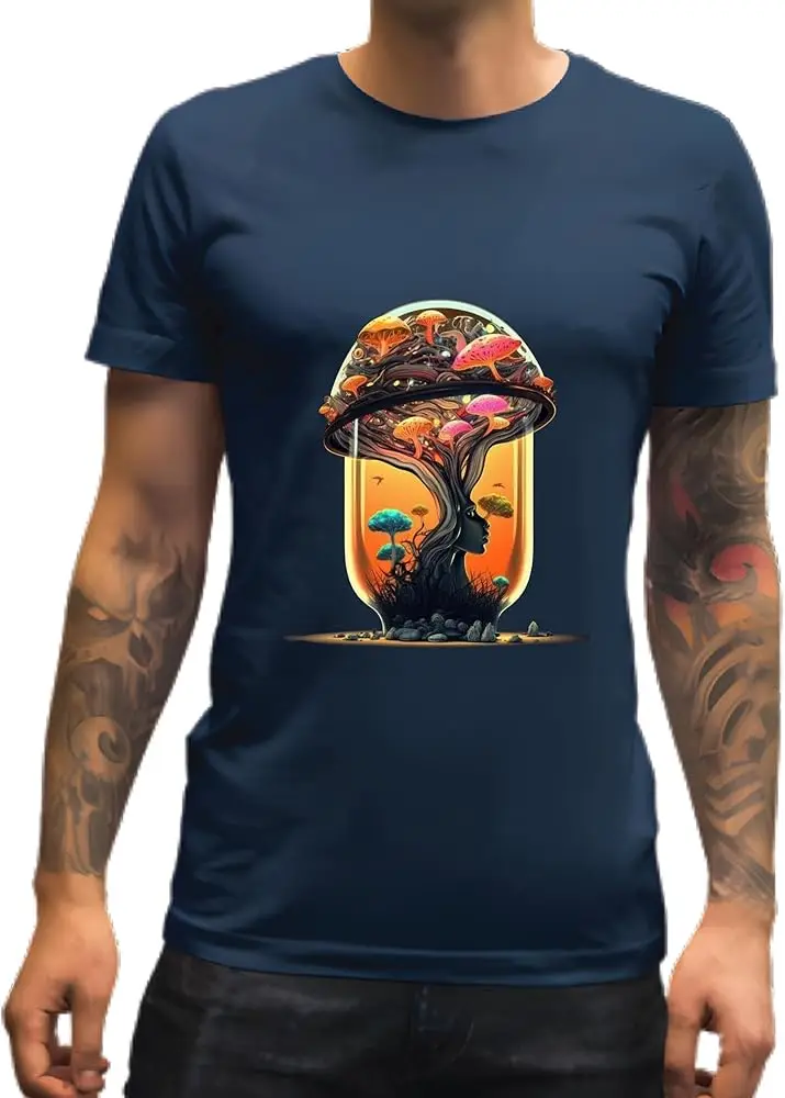 Gift for Thinking Heads Hippie Mushroom in Bottle Fiction Art  High Quality 100%Cotton Short Sleeve