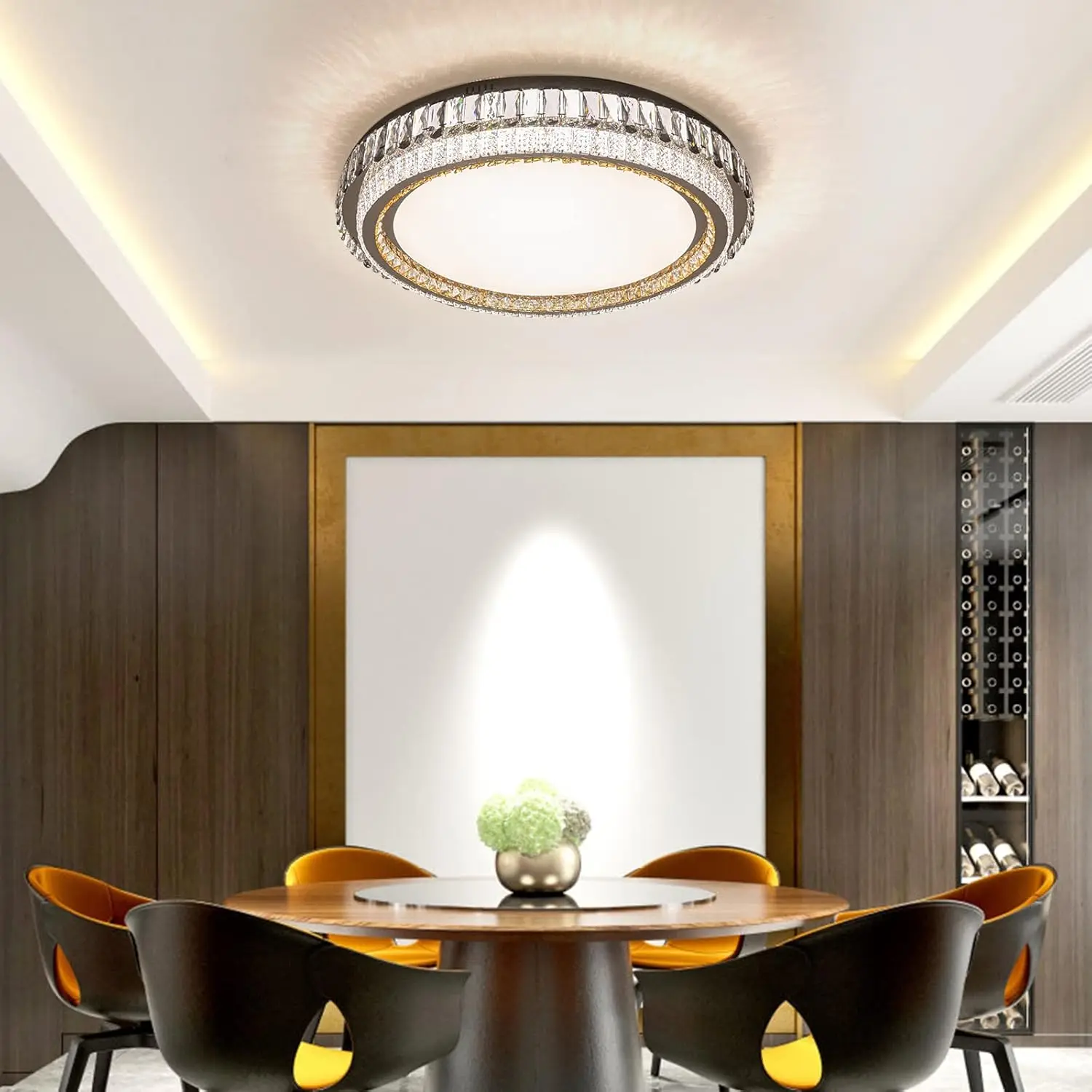 

Modern Crystal Ceiling Light Fixture Flush Mount Ceiling Lamp Chrome Living Room Chandelier Pendant for Hallway Kitchen