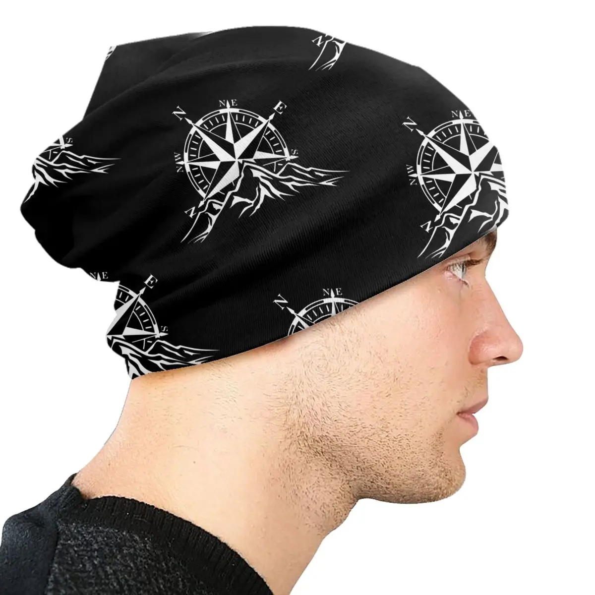 Gorro de punto con brújula de aventura de montaña para hombre y mujer, gorro cálido de invierno, Unisex