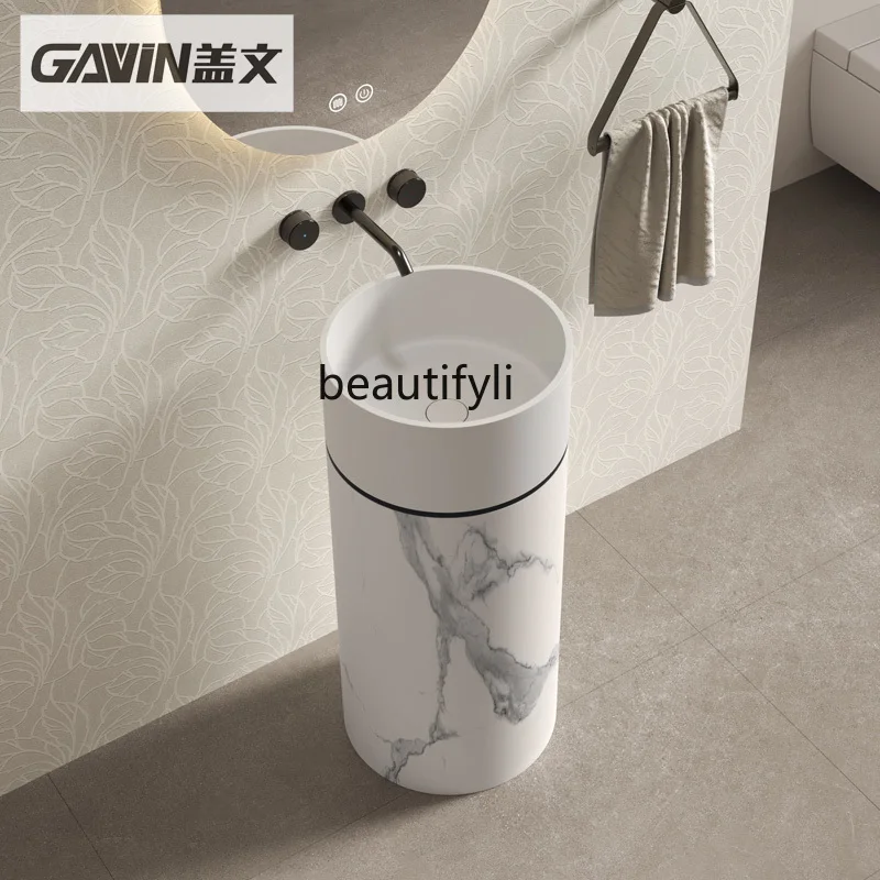 Round marble pattern, wash basin integrated floor column basin household artificial stone wash basin