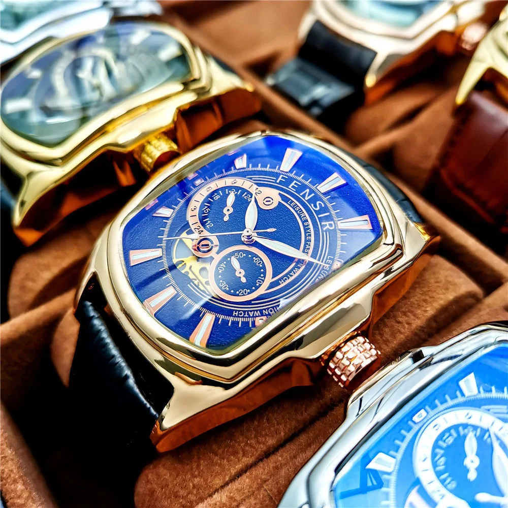 ساعات على الموضة الأوروبية والأمريكية الأكثر مبيعًا للرجال، ساعات كوارتز على شكل برميل النبيذ، ساعات عمل رجالية