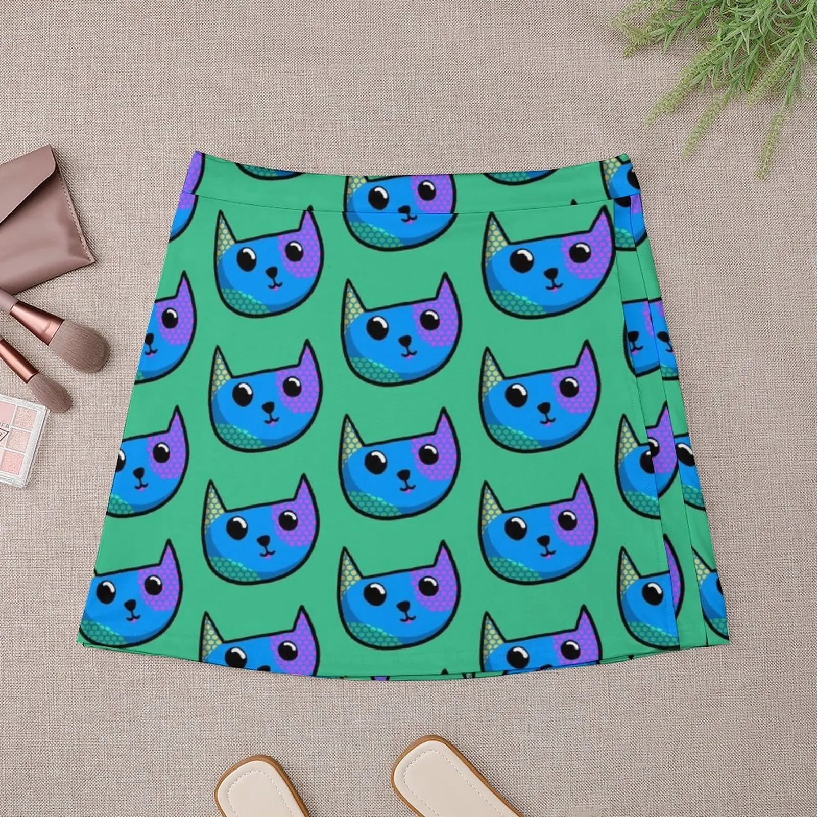 Blue Cat Face Mini Skirt short skirt modest skirts for women Women skirts 90s aesthetic Mini Skirt