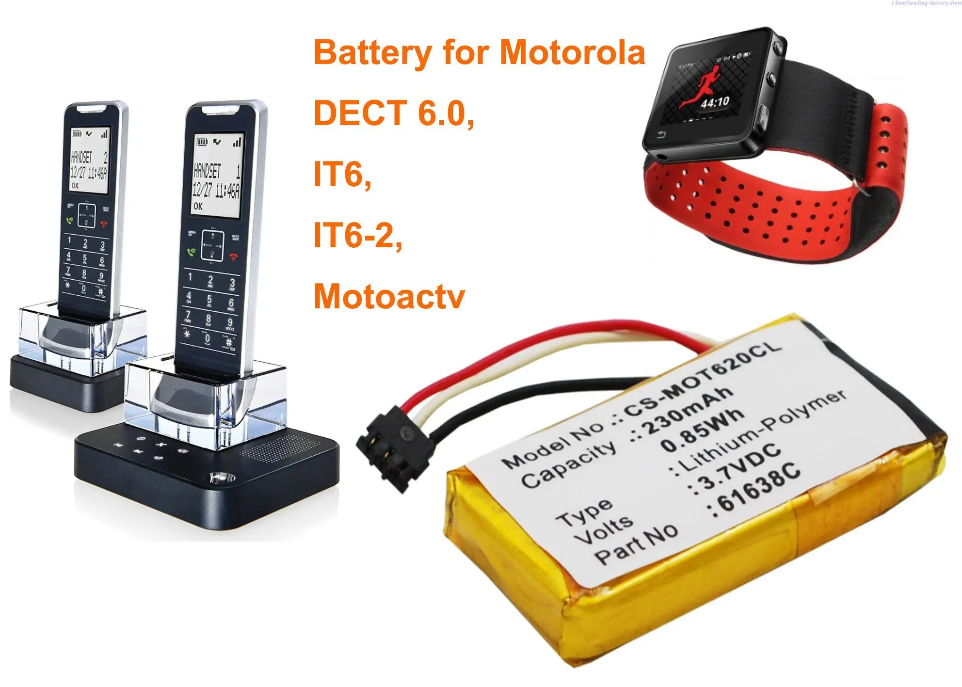 Cameron Sino 230mAh Cordless Phone Battery SNN5904A for Motorola Motoactv, DECT 6.0, IT6, IT6-2