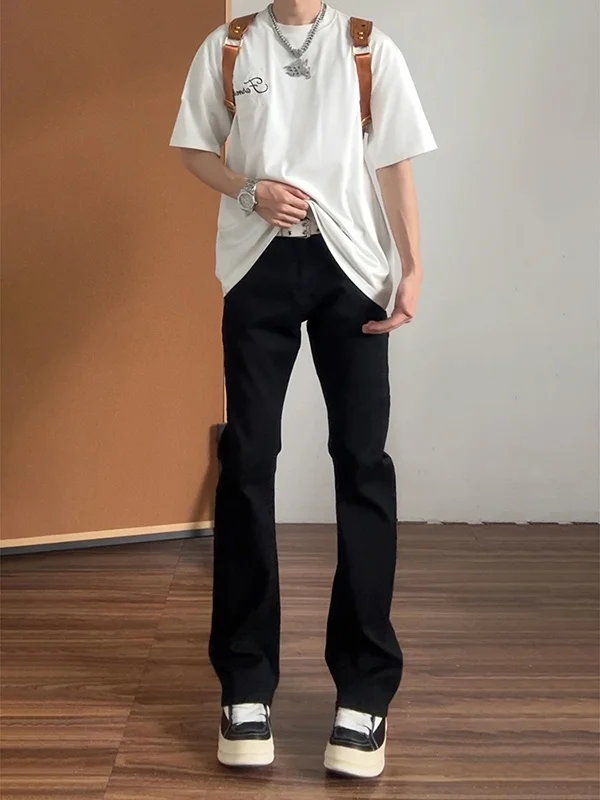 Bla Slim Fit Micro Flare Jeans Men's Summer Narrow Version Long Legs Effect High Street Cool Straight Tube Long Pants