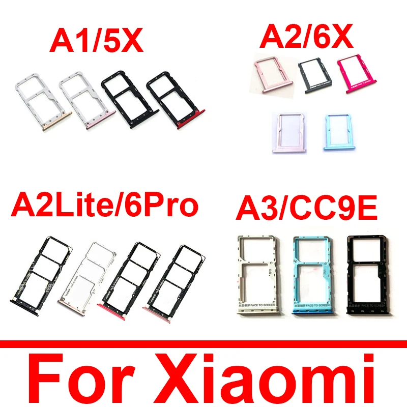 Sim Card Tray Socket For Xiaomi Mi A1 A2 Lite A3 5X 6X CC9e Redmi 6 Pro Sim  Reader Card Adapters Holder Replacement Parts