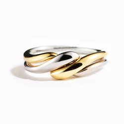 Huitan Trendy Two Tone Twist Finger Ring for Women Modern Fashion Female Metal Rings Daily Wear Versatile Accessories Jewelry