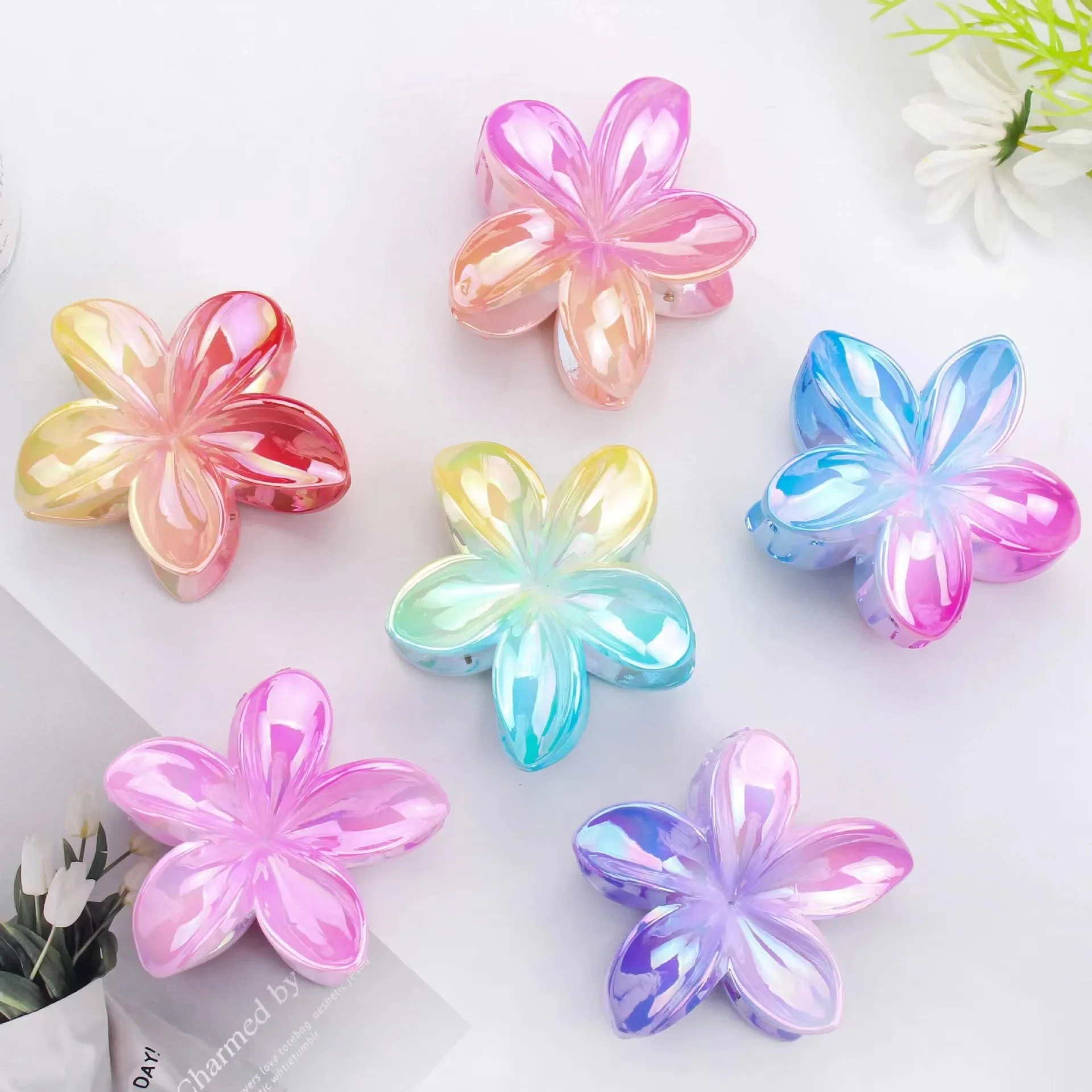 

8cm Colorful Flower Hair Clip Plate Hair Shark Clip Sweet Hair Accessory Summer Accessories
