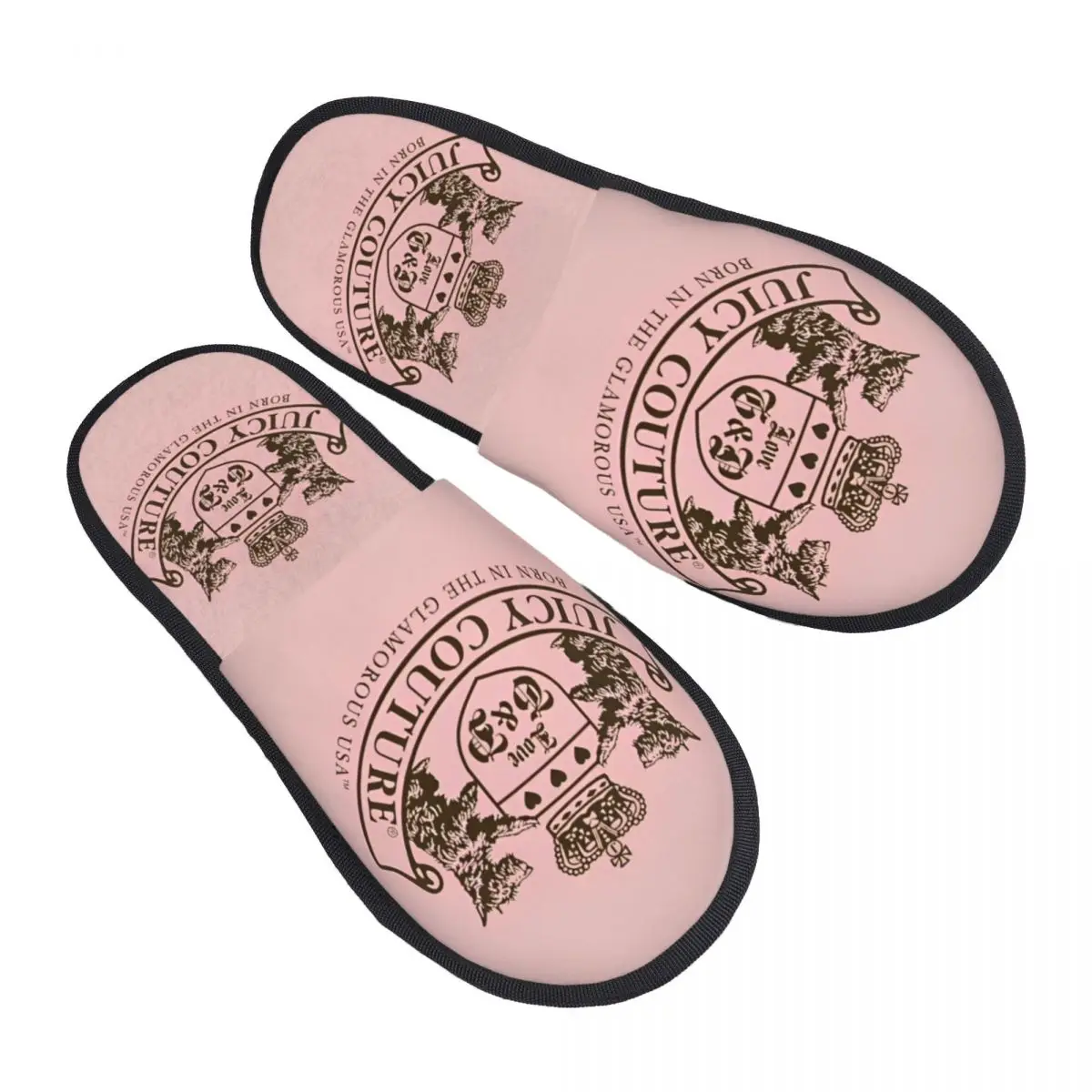 Juicys Pink Y2K JC Winter House Slippers Indoor Coutures Cozy Memory Foam Slippers Non Slip