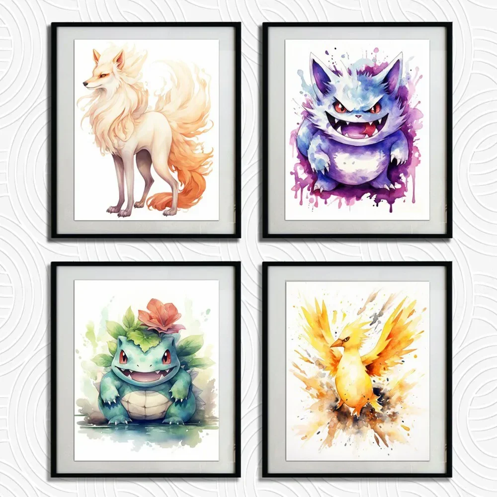 Pokemon Snorlax Pikachu Charizard Peripheral Drink Coffee Poster Vintage Anime Canvas Painting Art Wall for Kids Bedroom Decor