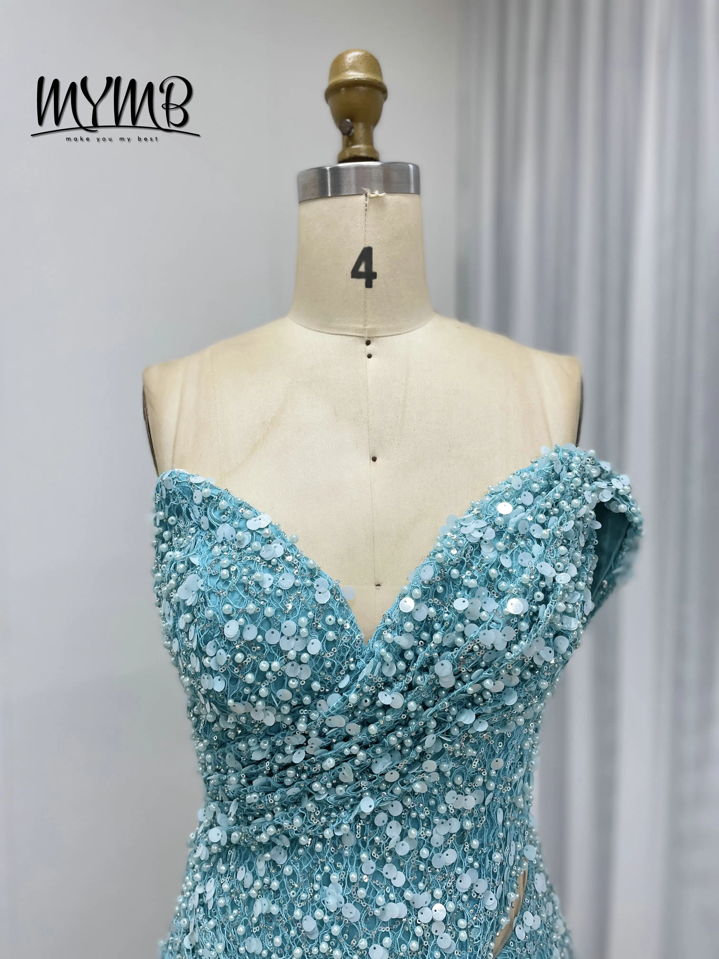 Mymb elegante azul verde sereia vestidos com alta divisão lantejoulas vestidos formais ruched detalhando miçangas cintura natural my30172