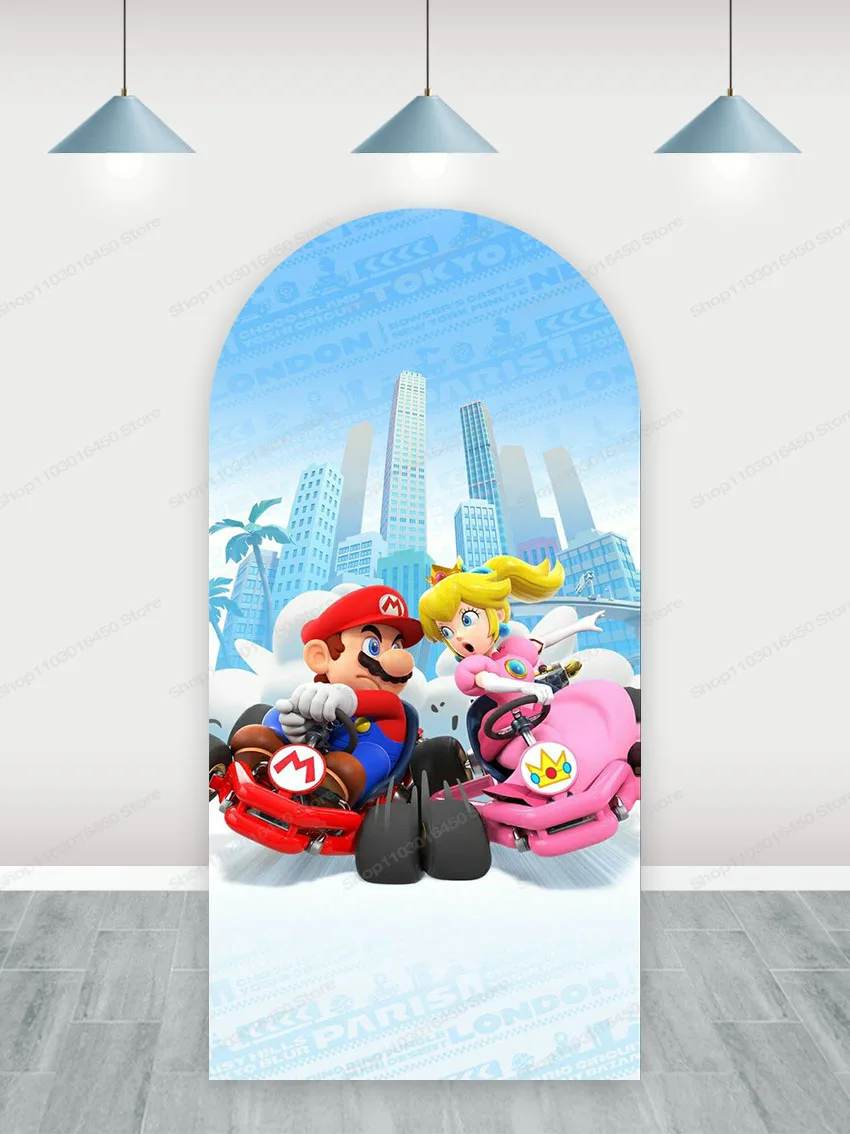 Bandai Super Mario Arch Backdrop Kids Birthday Party Decoration Boys Doublesides Photography Background Polyester Studio Props