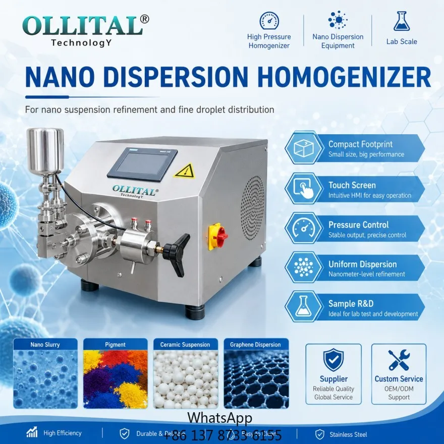 Ollital High Pressure Homogenizer For Nanocellulose Graphene Dispersion Deagglomeration And Particle Refinement