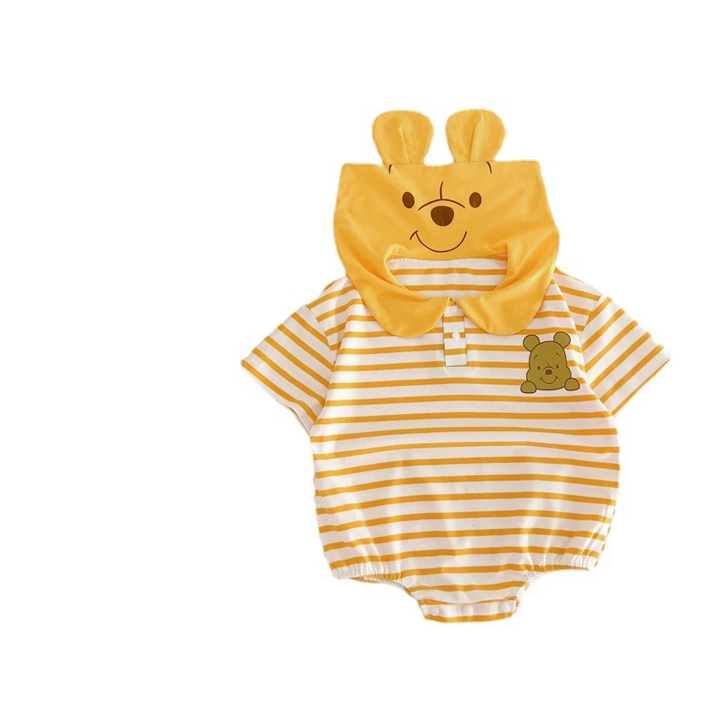 Fashion Newborn Baby Rompers Sock Hat 3pcs Set Summer Clothes Cartoon Pooh Bear Boys Girls Jumpsuit Infant Short Sleeve Bodysuit