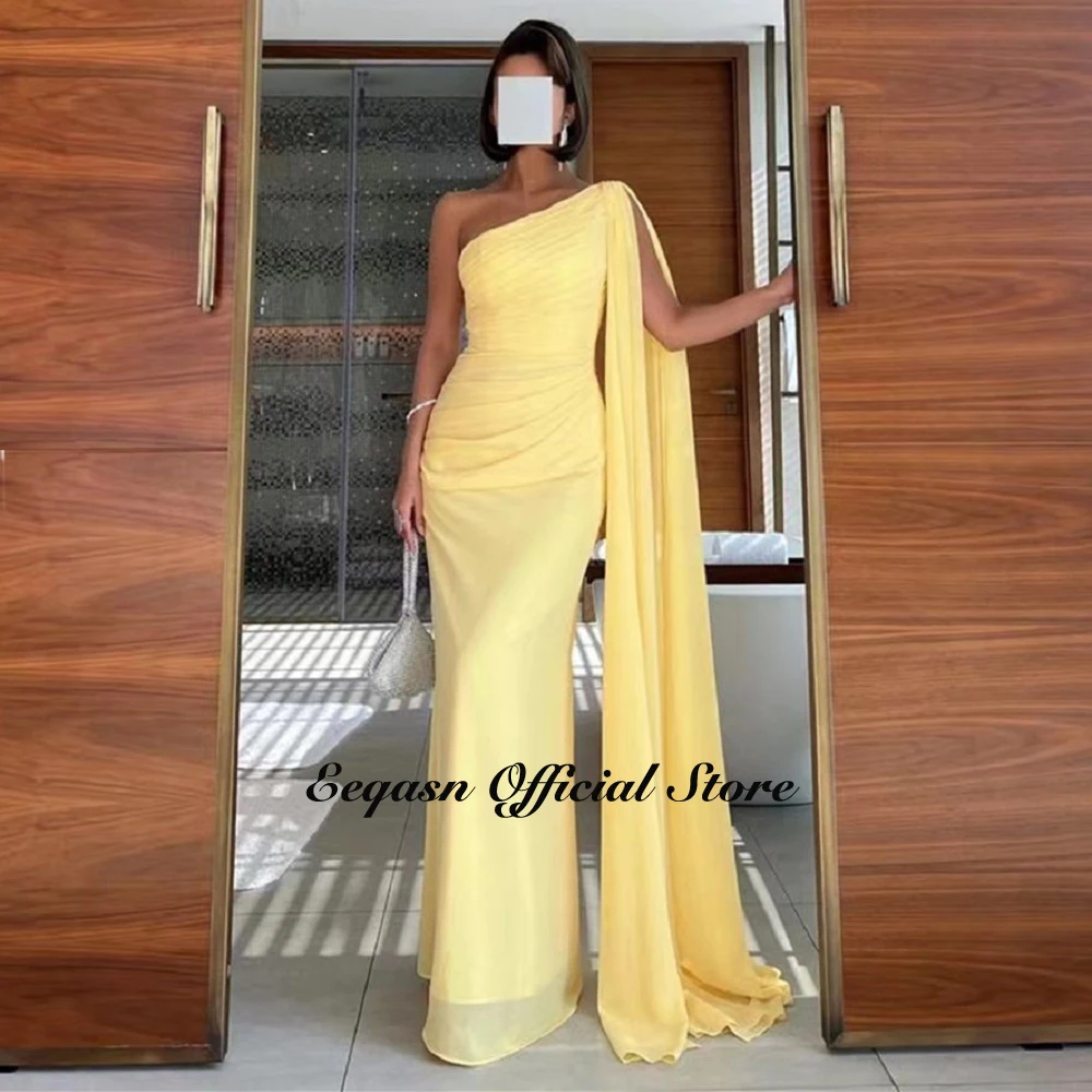 Customized Yellow Long Prom Dress One Shoulder Sheath Saudi Arabic Evening Dresses Formal Occasion Party Gowns for Women