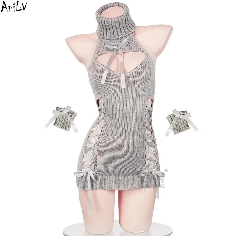 AniLV Warm Season Sweater Series Turtleneck Knit Halter Dress Uniform Bodysuit Underwear Outfit Anime Girl Cosplay Costume