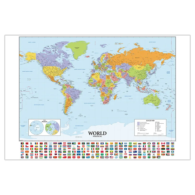 Póster grande con mapa del mundo en inglés, pintura en lienzo de tela no tejida, póster colgante de pared, suministros de estudio, decoración del hogar, 150x225cm