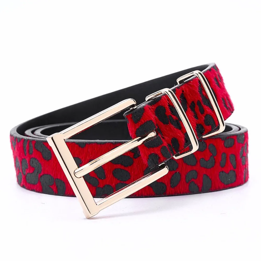 

Harajuku Plush Leopard Print Belt Y2K Hip-hop PU Leather Waist Belt Metal Buckle Jeans Decor Punk Waistband Female/Girls