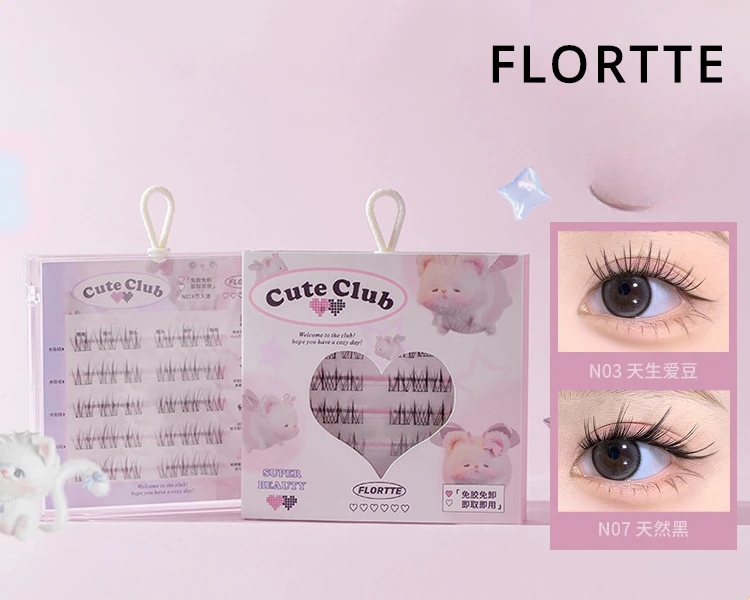 

FLORTTE No-removal Natural Novice Segmented Self-adhesive Glue-free Long Thick False Eyelashes Makeup