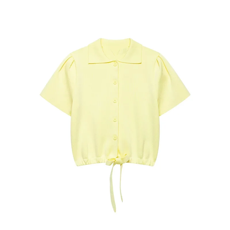 

Summer Women's Bow Knit Cardigan Top 2026 New Fashion Short Sleeved Sweater Tops Elegant Women's Sweater
