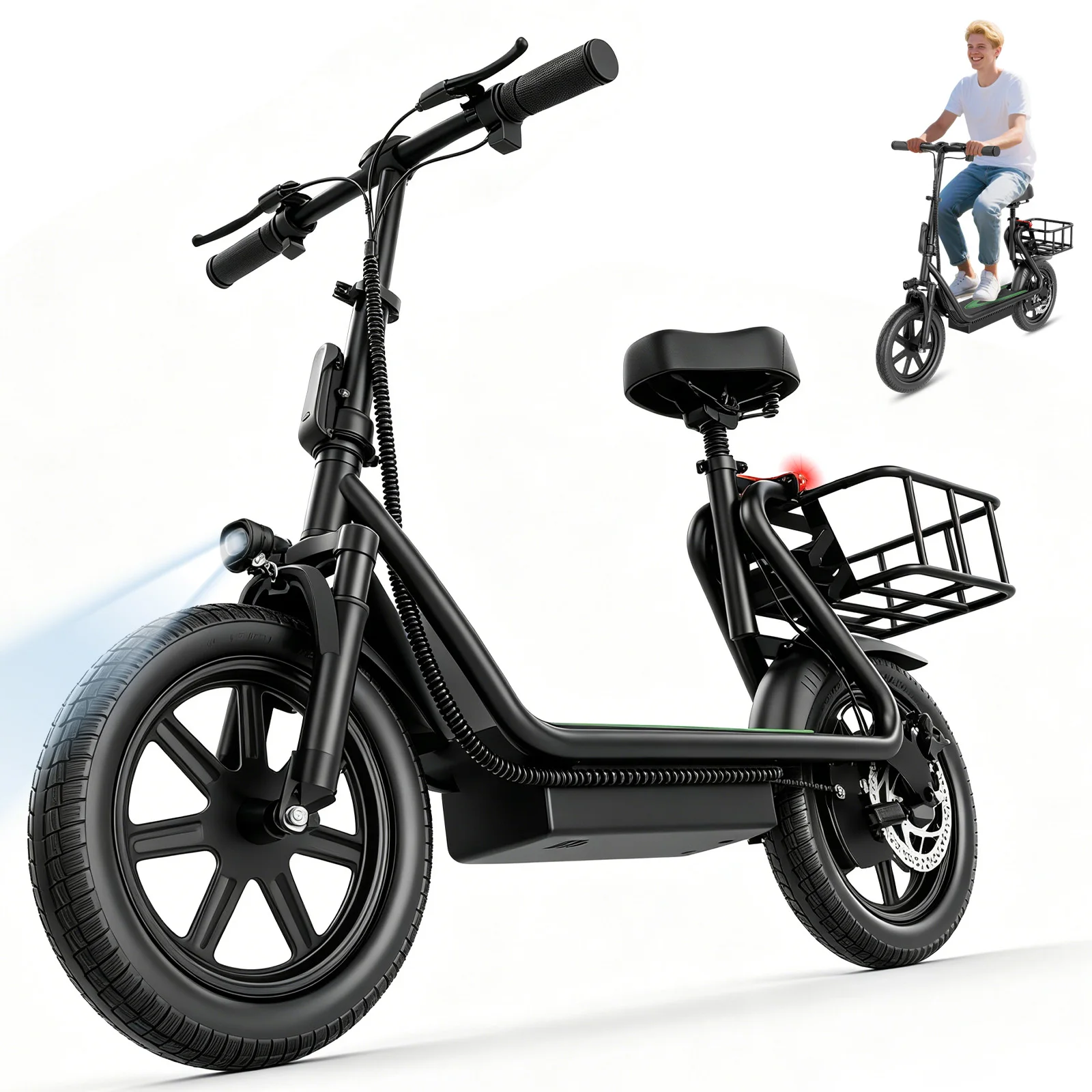 AOVOPRO 500W Electric Scooter 10.4/22.5Ah Battery Battery life 45/100km Speed 35km/h Pet-Friendly Electric Scooter With Basket image 3