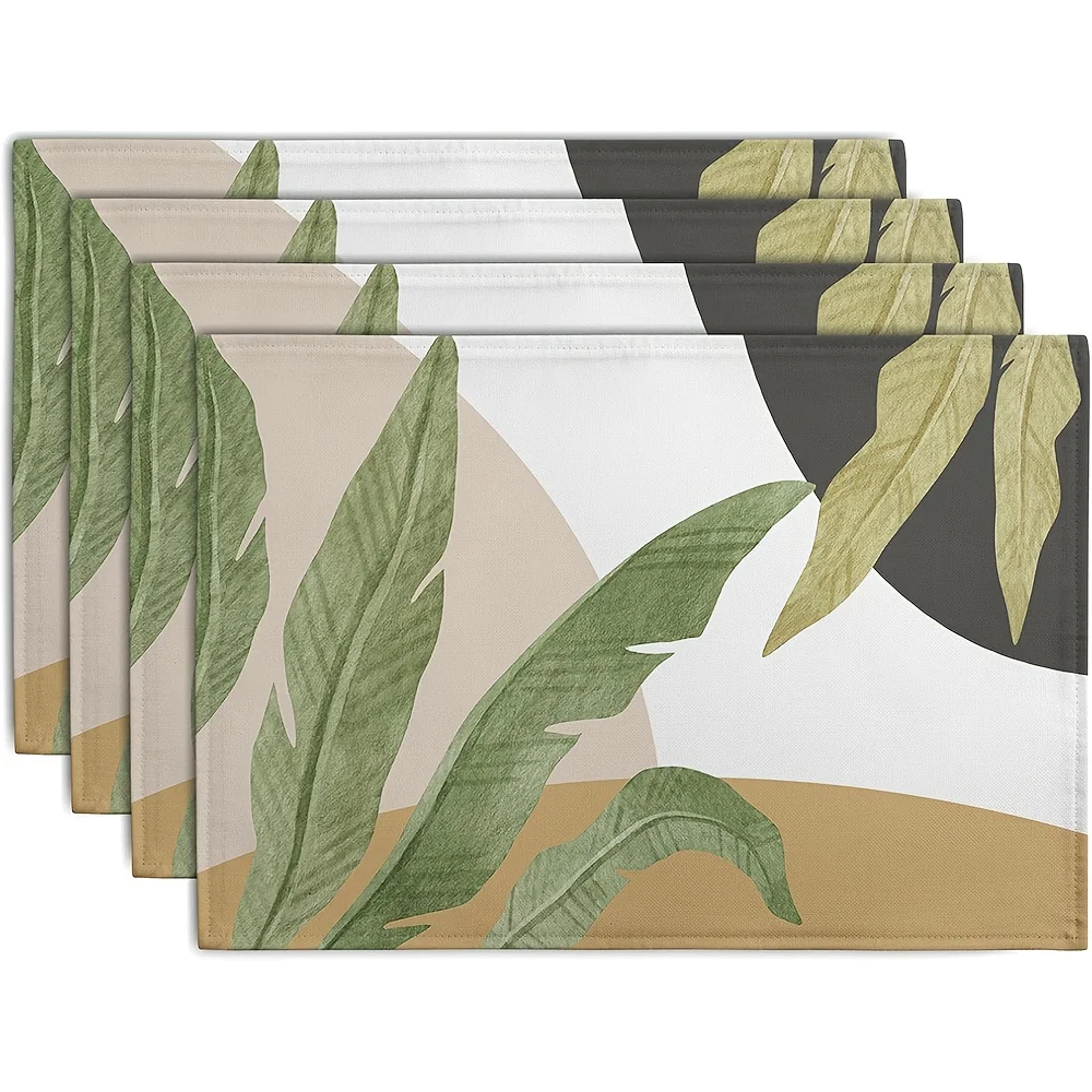 

Tropical PalmLeaf Placemats SummerGreenBanana Leaves Themed Kitchen Place Mats Washable Non-Slip Heat Resistant Fabric Placemats