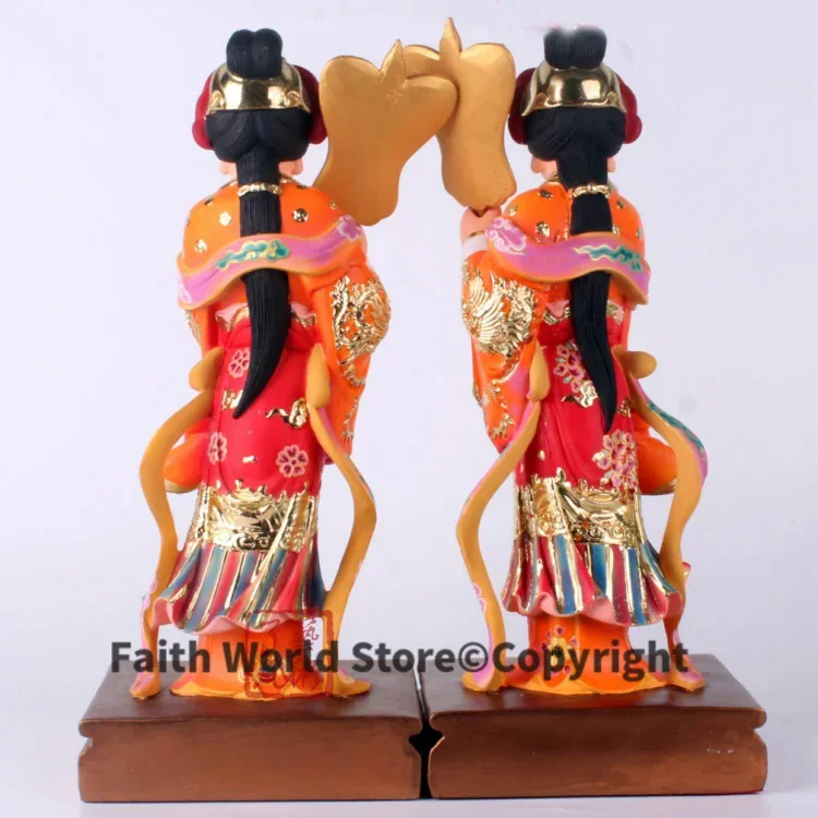 30CM TALL - A pair - high-grade Home efficacious Talisman Mascot Goddess maidens for Guanyin Mazu color drew Sculpture statue