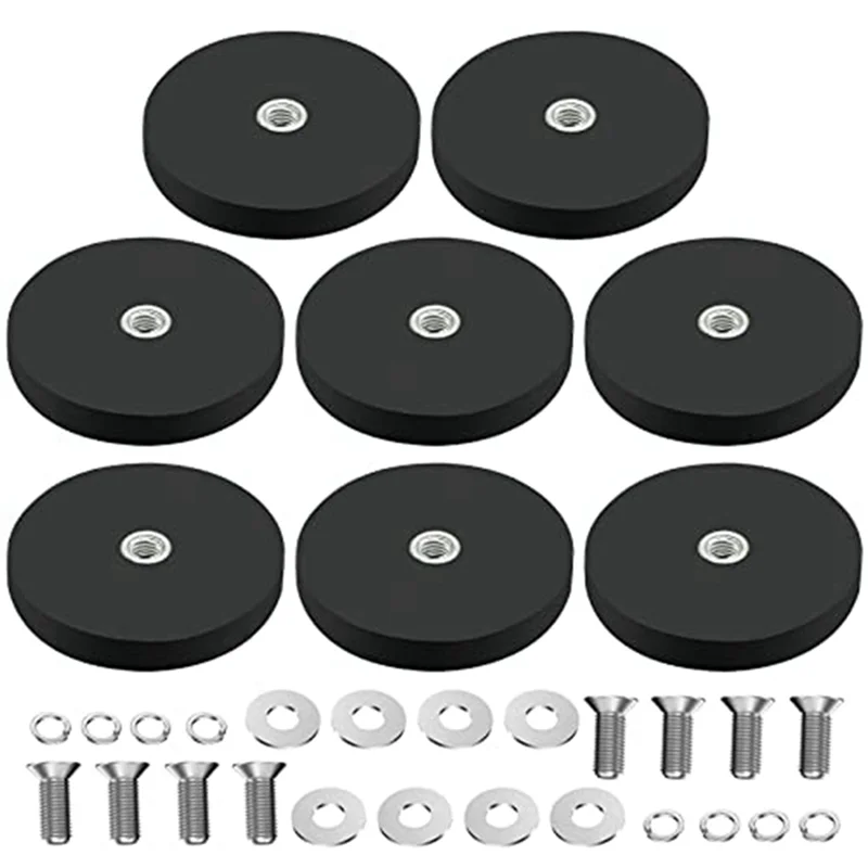 ABJA 8Pack Rubber Coated Magnet Neodymium Magnet Base with Rubber Coating Ø 43mm Anti Scratch Magnet M6 Male Thread Black