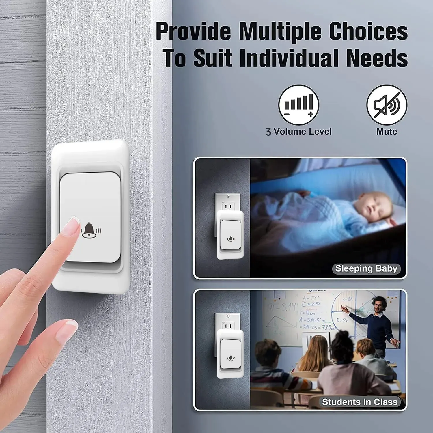 Wireless Doorbell Waterproof Easy Installation Door Bell with 38 Chimes 3 Volume Levels and 800Ft Range for Business Store Home