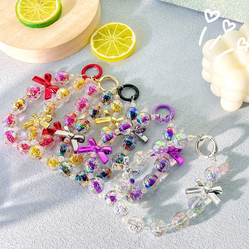 Anti Loss Mobile Phone Strap Chain Colorful BowKnot Beaded Pendant Bag Hangings Decoration Gift image 3