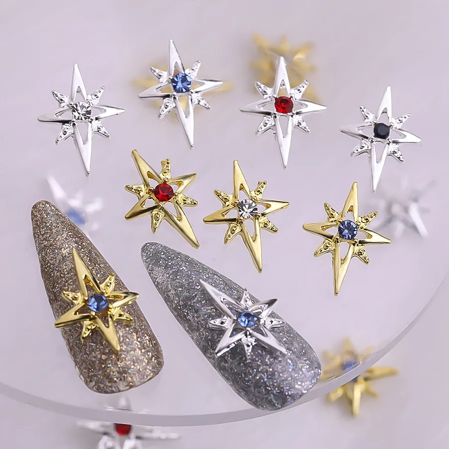 10PCS 3D Luxury Alloy Cross Nail Art Starburst Charms Starlight Accessories For Manicure Decor Beauty Nails Decoration Supplies
