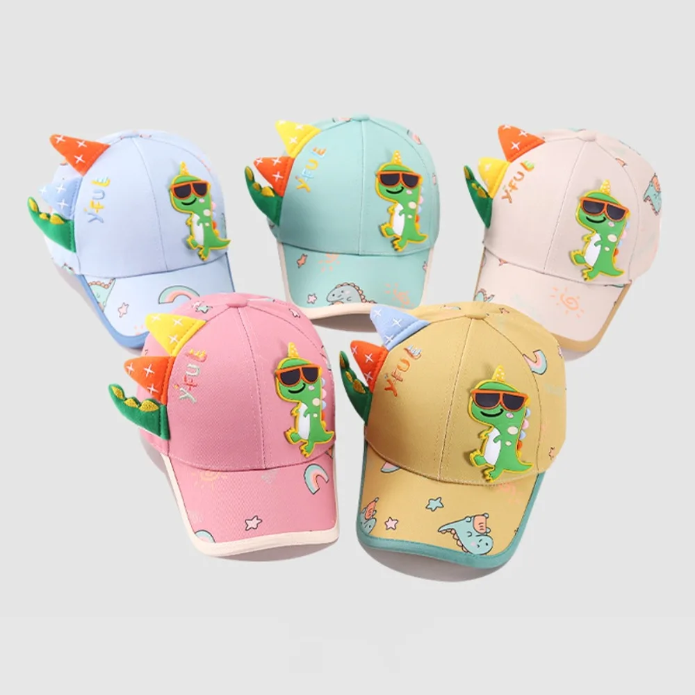 Cute Cartoon Dinosaur Children's Hats Sun Protection Dinosaur Label Baseball Caps Breathable Adjustable Sun Hats Boys