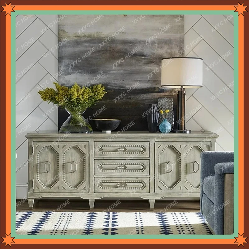 

rural retro solid wood carved TV cabinet living room side cabinet