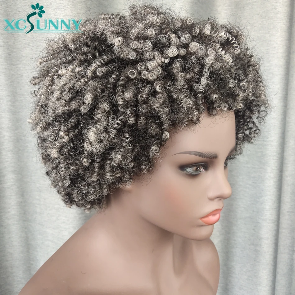 Grey Afro Kinky Curly Wig Short Bob Wigs With Bangs Grey Highlight Wigs For Black Women 200 Density